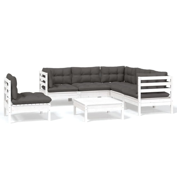 6 Piece Garden Lounge Set With Cushions White Pinewood