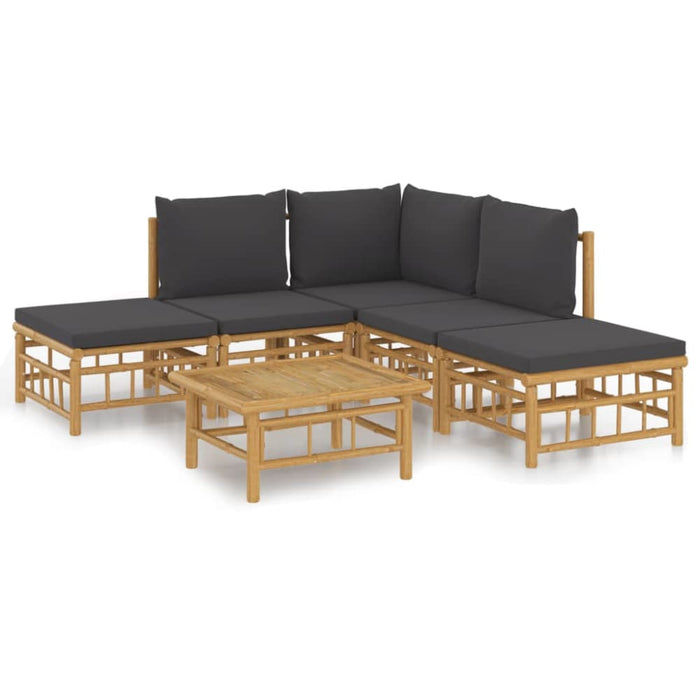 6 Piece Garden Lounge Set With Dark Grey Cushions Bamboo