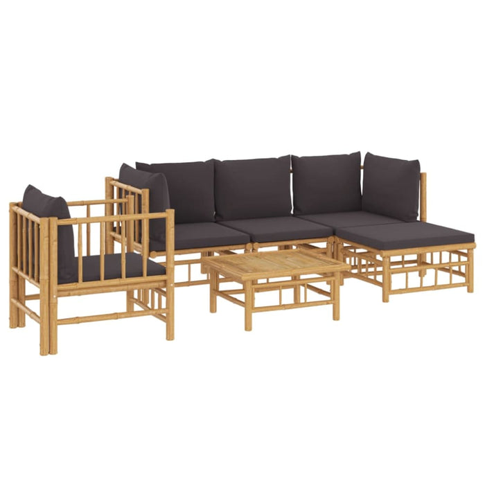 6 Piece Garden Lounge Set With Dark Grey Cushions Bamboo