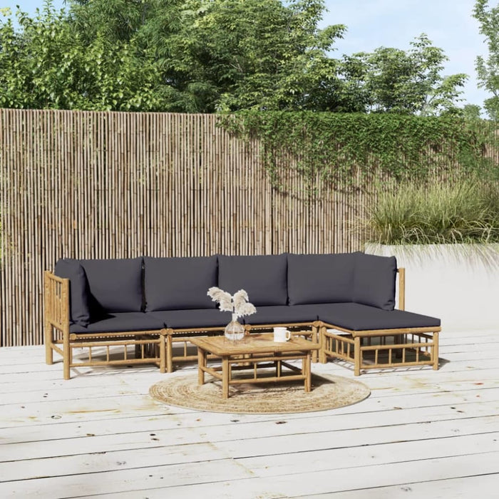 6 Piece Garden Lounge Set With Dark Grey Cushions Bamboo