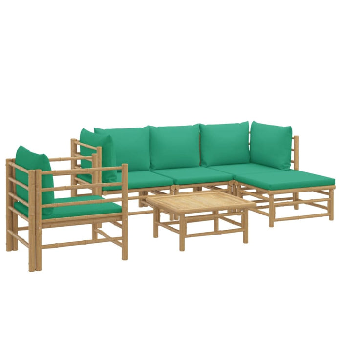 6 Piece Garden Lounge Set With Green Cushions Bamboo Toppoai