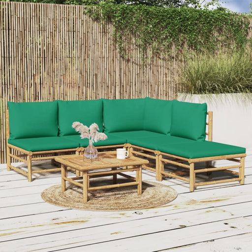 6 Piece Garden Lounge Set With Green Cushions Bamboo Toppoli