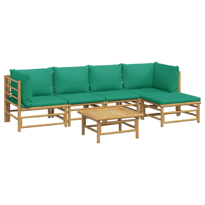 6 Piece Garden Lounge Set With Green Cushions Bamboo Toppoln