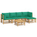 6 Piece Garden Lounge Set With Green Cushions Bamboo Toppoln