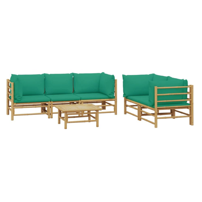 6 Piece Garden Lounge Set With Green Cushions Bamboo Toppopa