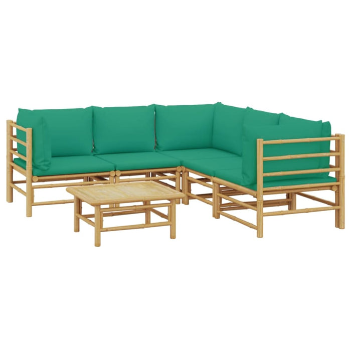 6 Piece Garden Lounge Set With Green Cushions Bamboo Toppopl