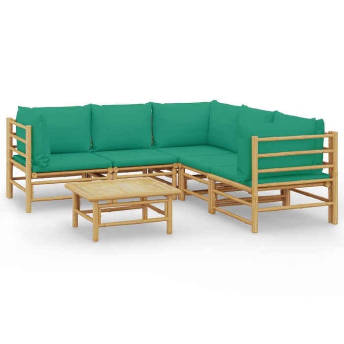 6 Piece Garden Lounge Set With Green Cushions Bamboo Toppopl