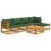 6 Piece Garden Lounge Set With Green Cushions Solid Wood