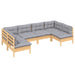 6 Piece Garden Lounge Set With Grey Cushions Solid Pinewood