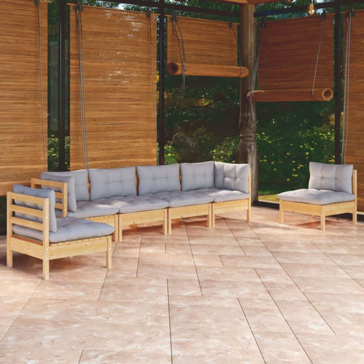 6 Piece Garden Lounge Set With Grey Cushions Solid Pinewood