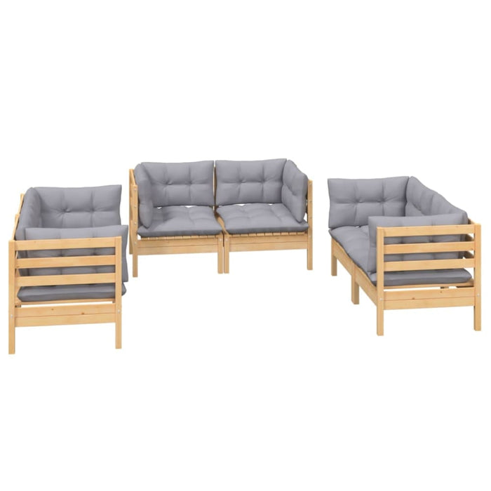 6 Piece Garden Lounge Set With Grey Cushions Solid Pinewood