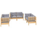 6 Piece Garden Lounge Set With Grey Cushions Solid Pinewood