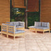 6 Piece Garden Lounge Set With Grey Cushions Solid Pinewood