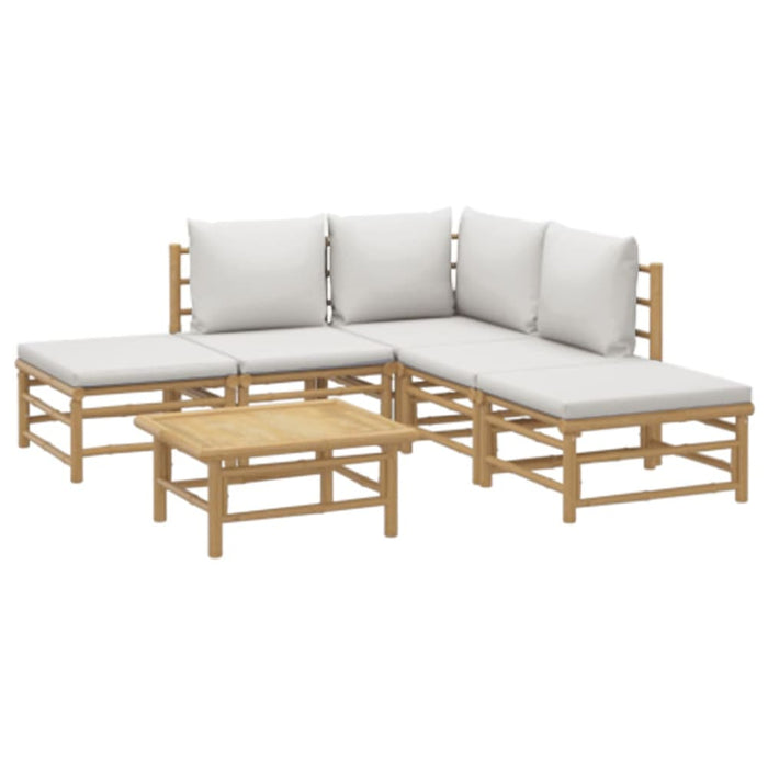 6 Piece Garden Lounge Set With Light Grey Cushions Bamboo