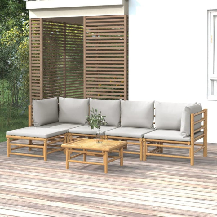 6 Piece Garden Lounge Set With Light Grey Cushions Bamboo