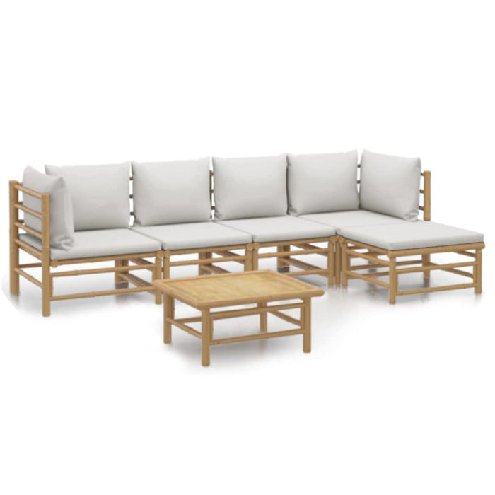 6 Piece Garden Lounge Set With Light Grey Cushions Bamboo