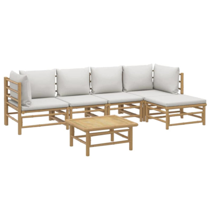 6 Piece Garden Lounge Set With Light Grey Cushions Bamboo