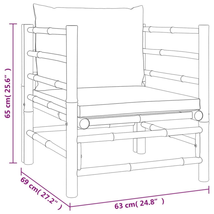 6 Piece Garden Lounge Set With Light Grey Cushions Bamboo