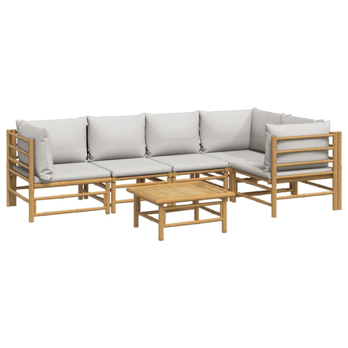 6 Piece Garden Lounge Set With Light Grey Cushions Bamboo