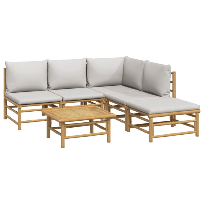 6 Piece Garden Lounge Set With Light Grey Cushions Bamboo