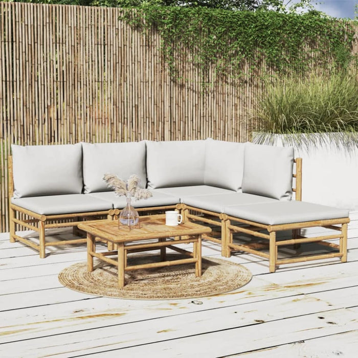 6 Piece Garden Lounge Set With Light Grey Cushions Bamboo