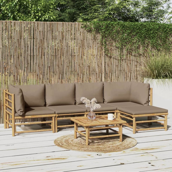 6 Piece Garden Lounge Set With Taupe Cushions Bamboo Toppotl