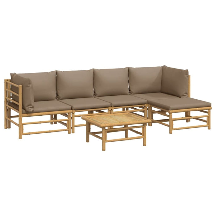 6 Piece Garden Lounge Set With Taupe Cushions Bamboo Toppotl