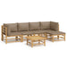 6 Piece Garden Lounge Set With Taupe Cushions Bamboo Toppotl