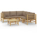 6 Piece Garden Lounge Set With Taupe Cushions Bamboo Toppoxa