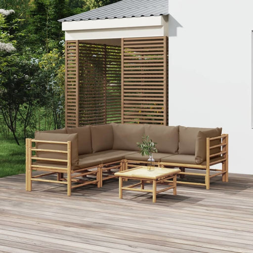 6 Piece Garden Lounge Set With Taupe Cushions Bamboo Toppoxa