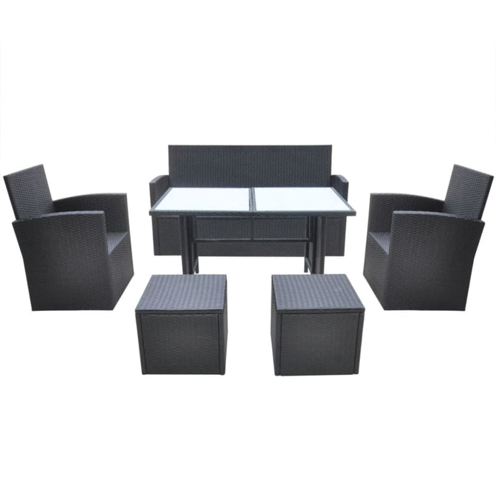 6 Piece Outdoor Dining Set With Cushions Poly Rattan Black