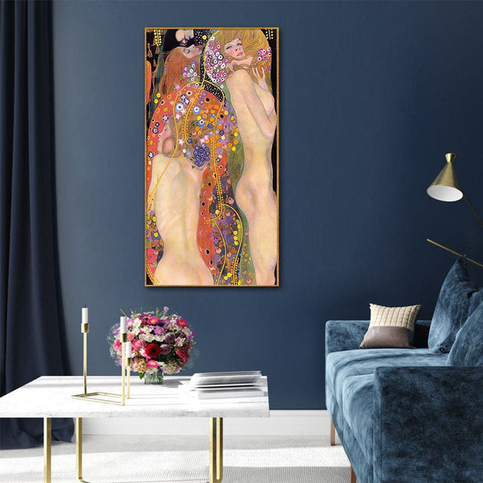 60cmx120cm Water Serpents By Gustav Klimt Gold Frame Canvas