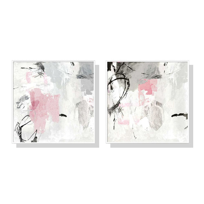 60cmx60cm Abstract Pink Grey 2 Sets White Frame Canvas Wall