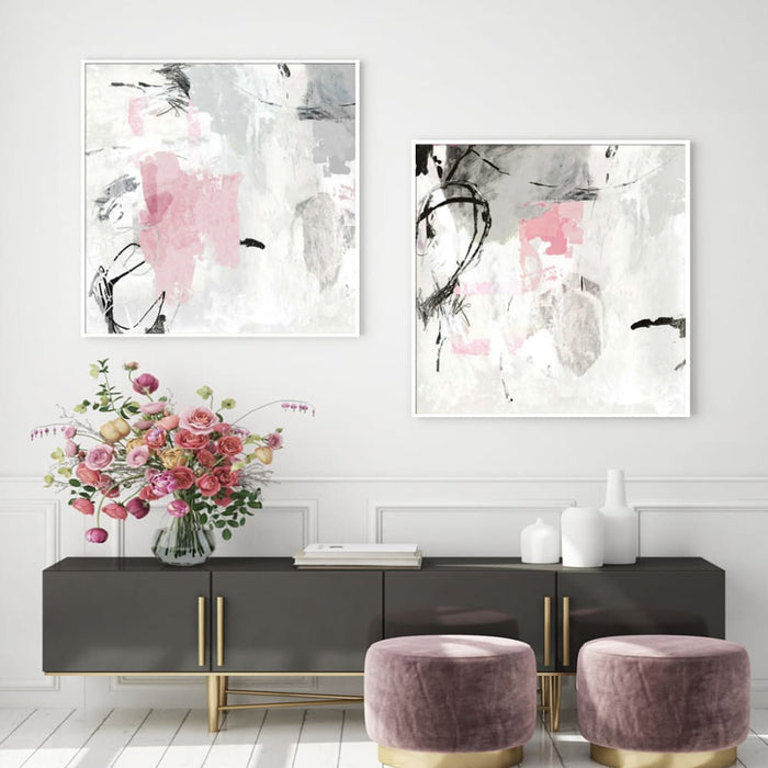 60cmx60cm Abstract Pink Grey 2 Sets White Frame Canvas Wall