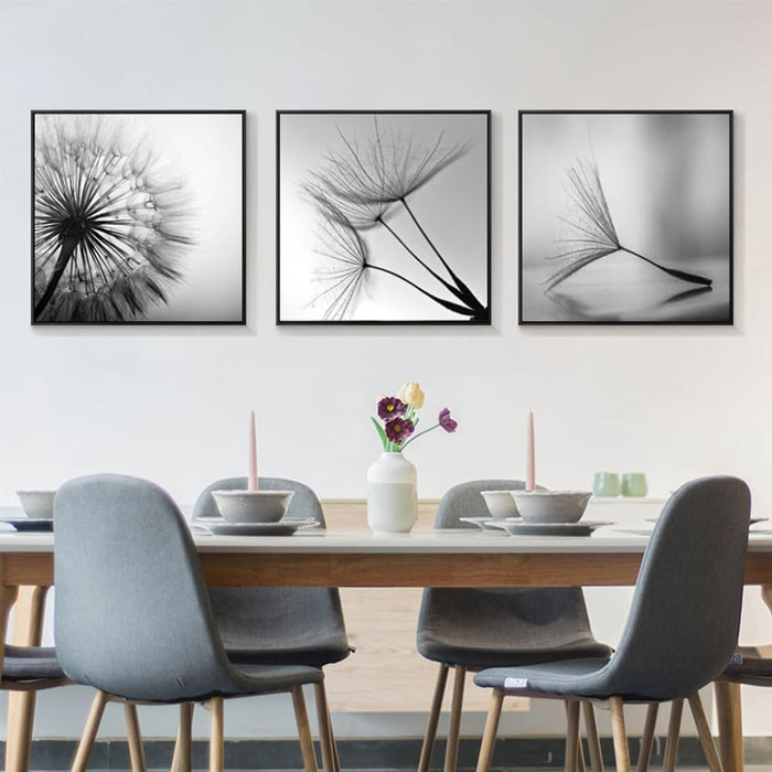 60cmx60cm Botanical Dandelions 3 Sets Black Frame Canvas