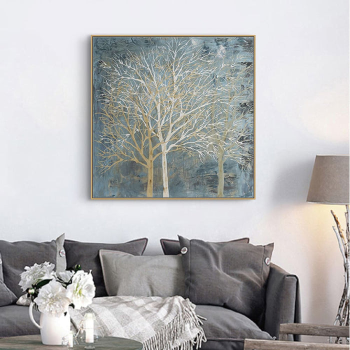 60cmx60cm Forest In The Twilight Trees Gold Frame Canvas