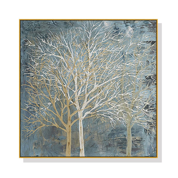 60cmx60cm Forest In The Twilight Trees Gold Frame Canvas