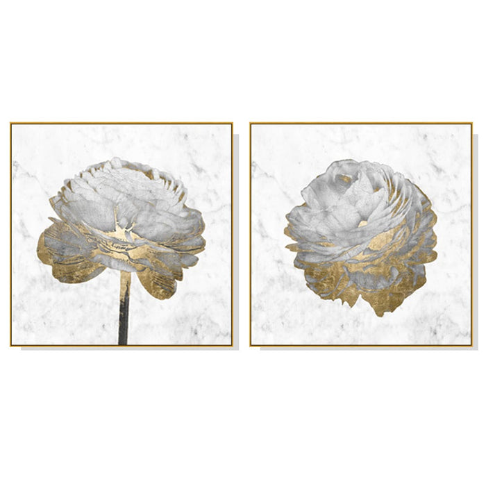 60cmx60cm Gold And White Blossom On 2 Sets Frame Canvas