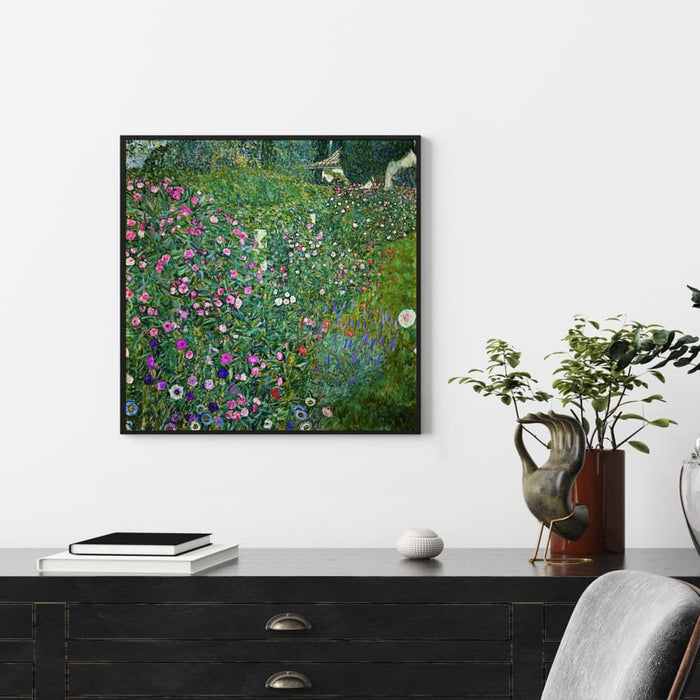 60cmx60cm Italian Garden By Gustav Klimt Black Frame Canvas