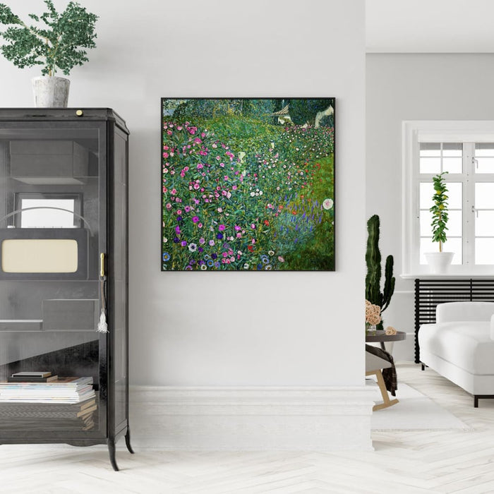 60cmx60cm Italian Garden By Gustav Klimt Black Frame Canvas