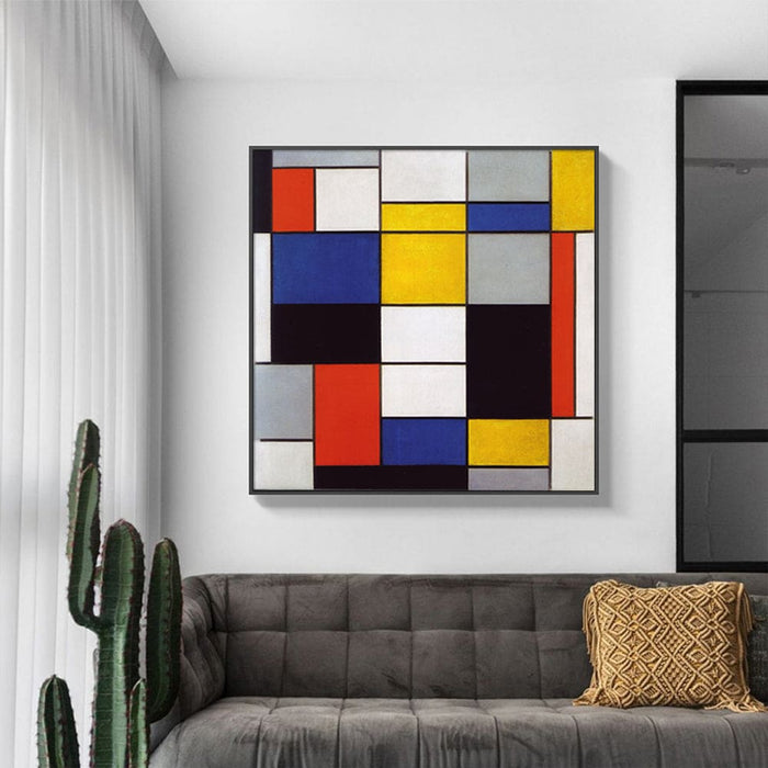 60cmx60cm Large Composition a By Piet Mondrian Black Frame