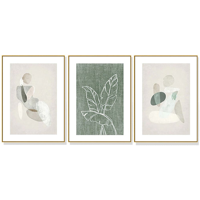 60cmx90cm Abstract Body And Leaves 3 Sets Gold Frame Canvas