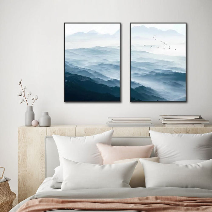 60cmx90cm Blue Mountains 2 Sets Black Frame Canvas Wall Art