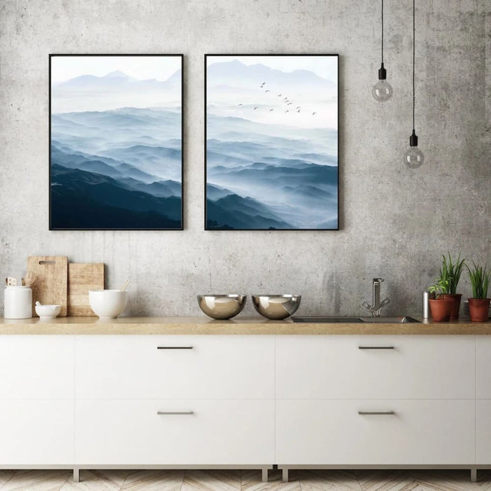 60cmx90cm Blue Mountains 2 Sets Black Frame Canvas Wall Art