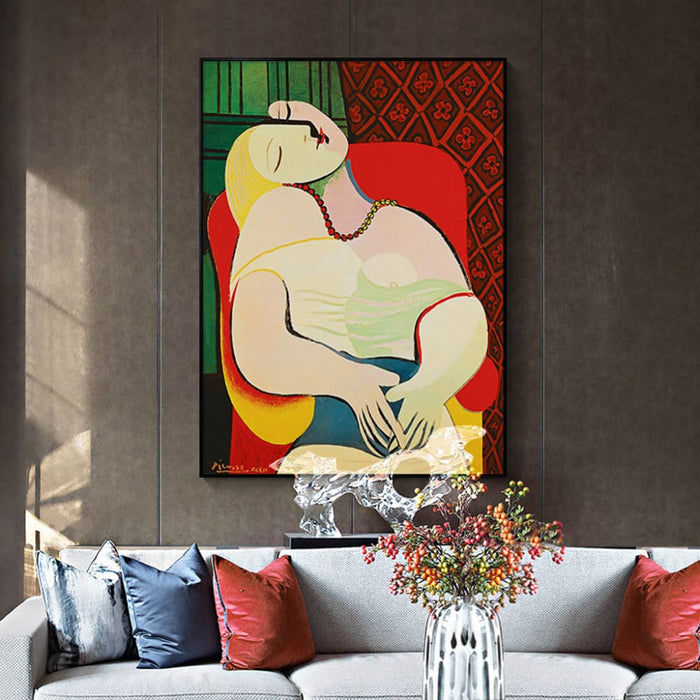 60cmx90cm The Dream By Pablo Picasso Gold Frame Canvas Wall