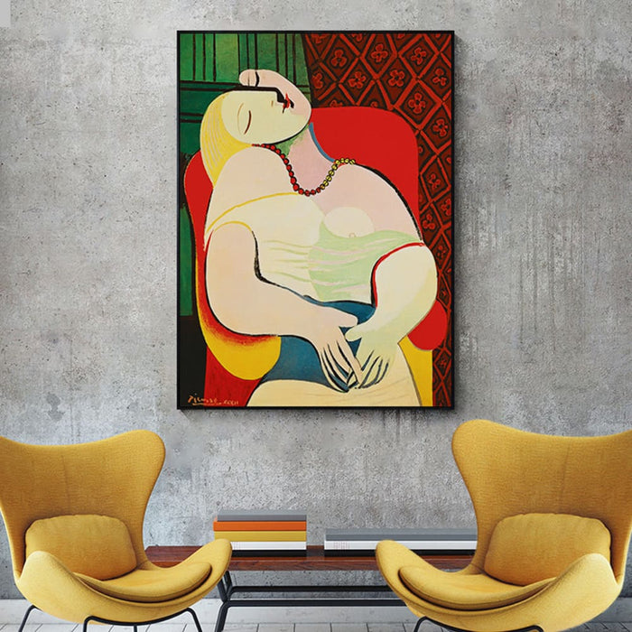 60cmx90cm The Dream By Pablo Picasso Gold Frame Canvas Wall