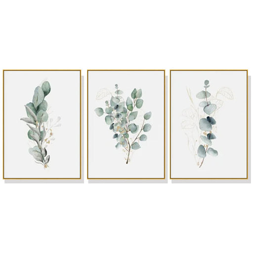 60cmx90cm Eucalyptus Plant 3 Sets Gold Frame Canvas Wall Art