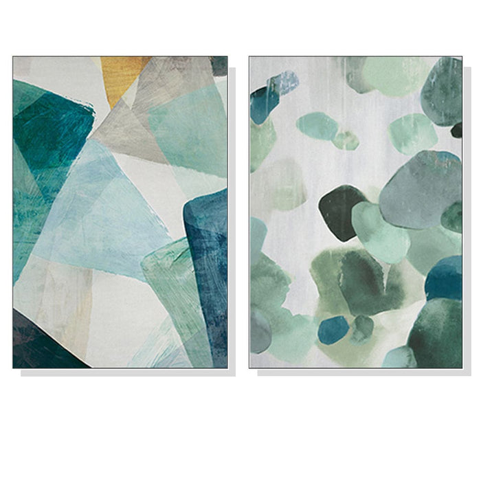 60cmx90cm Green Marble 2 Sets White Frame Canvas Wall Art