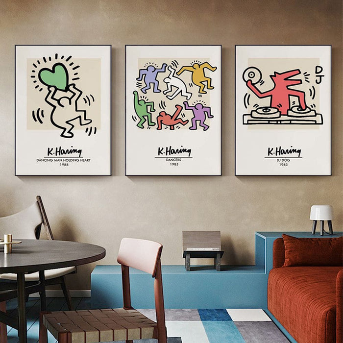 60cmx90cm Keith Haring Pop Art 3 Sets Black Frame Canvas