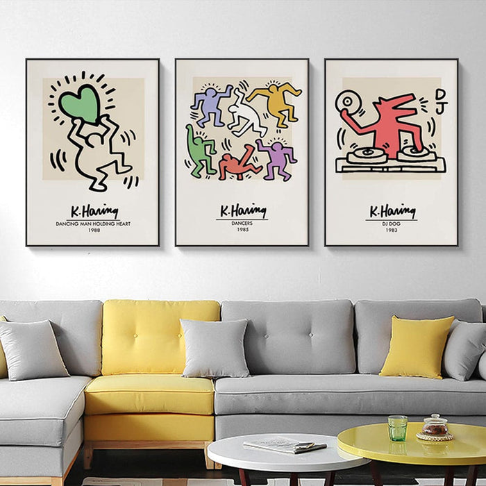 60cmx90cm Keith Haring Pop Art 3 Sets Black Frame Canvas